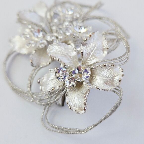 Vintage Style Silver Tone Floral Hair Clip Wire Wrapped Crystal Bridal Vine Prom main image 5
